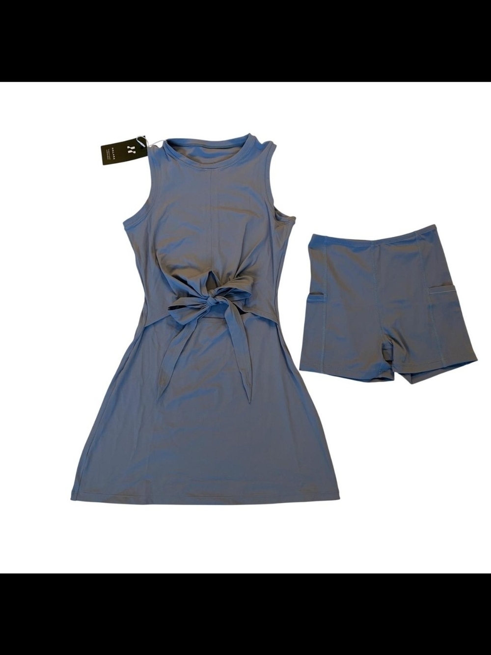 HALARA Sleeveless Tie-Front Dress with Matching Shorts - Blue